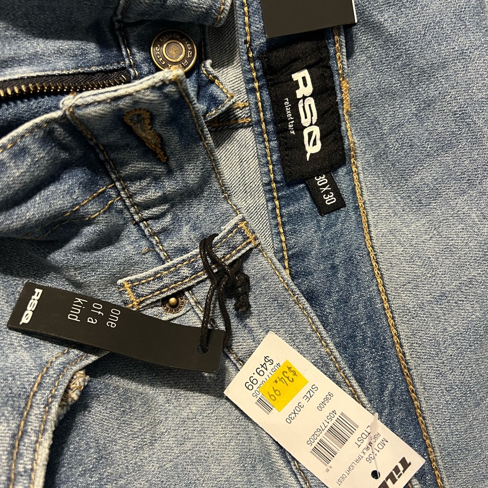 RSQ Relaxed taper fit Distressed Blue Denim Jeans men’s size 30x30 NWT